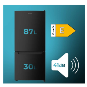 Cecotec Frigorífico Combi No Frost negro, 117L, clase E y modo Fast Freezing