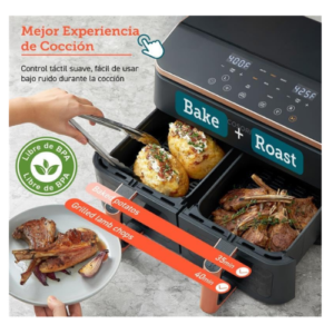 Cosori Freidora de Aire Grande Doble Cesta 8,5L Air Fryer, Alta Pontencia y Velocidad, Inox.